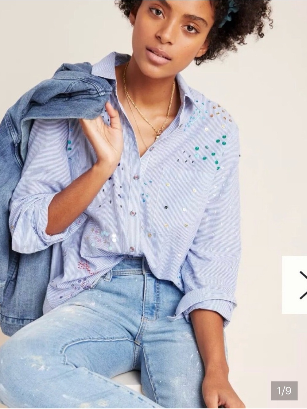 Pilcro Anthropologie sequin Button up